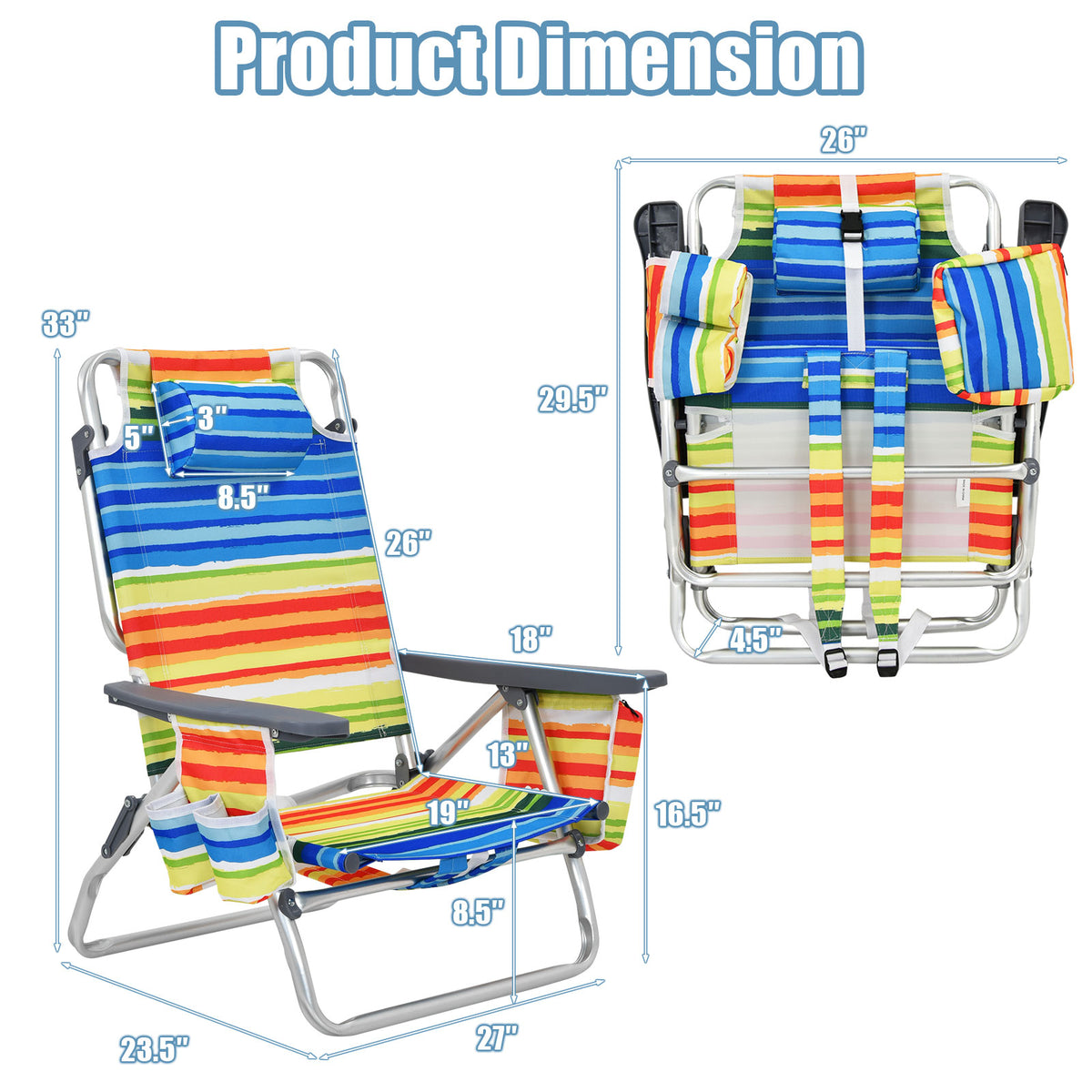 4-Pack 5-Position Folding Backpack Beach Chair With Pillow, Yellow Beach & Lawn Chairs at Gallery Canada