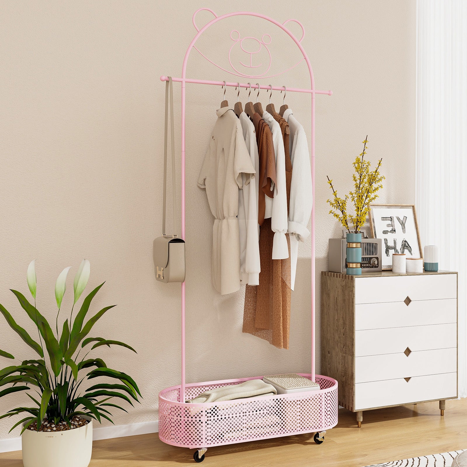 Kid Clothes Rack, 3 Adjustable Heights, Wheels, Pink Kids Storage at Gallery Canada