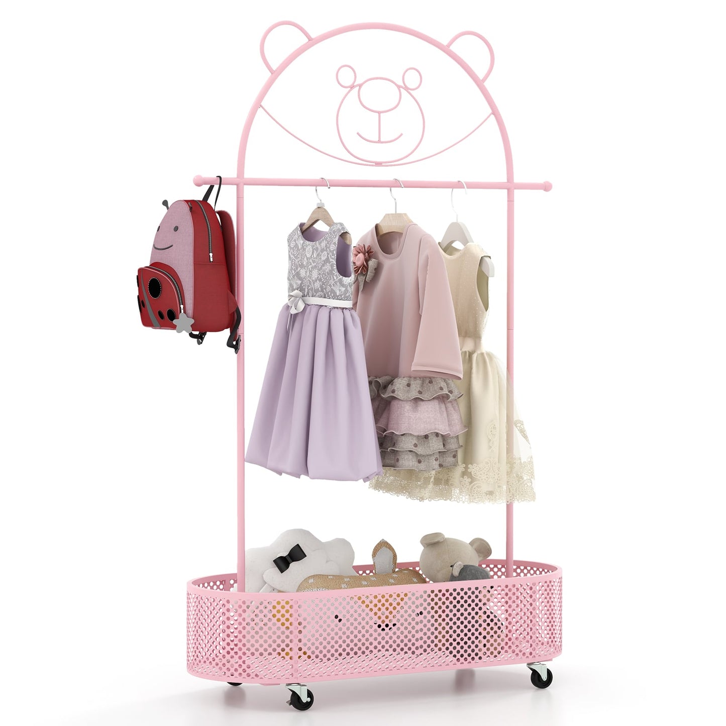 Kid Clothes Rack, 3 Adjustable Heights, Wheels, Pink Kids Storage Pink at Gallery Canada