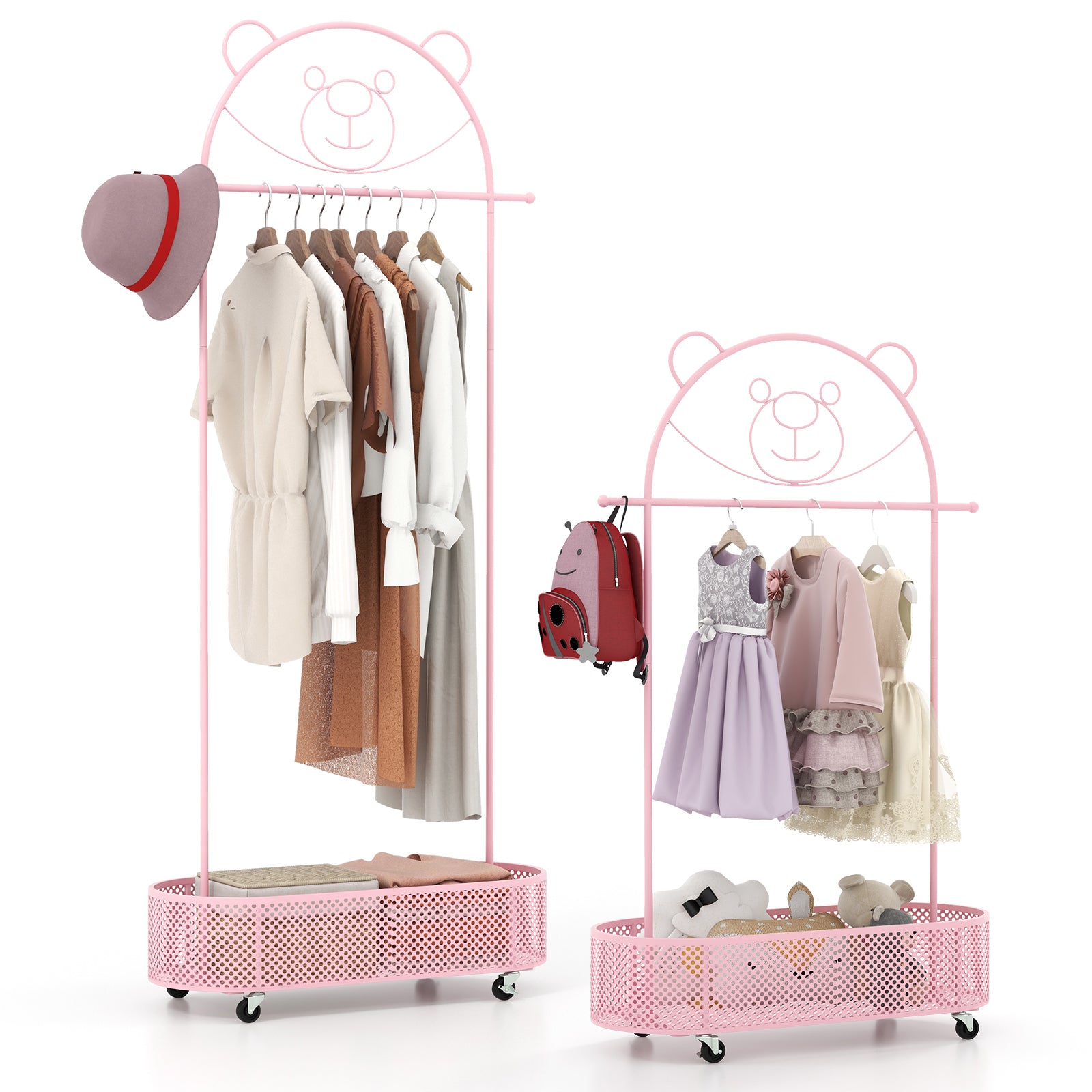 Kid Clothes Rack, 3 Adjustable Heights, Wheels, Pink Kids Storage at Gallery Canada
