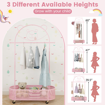 Kid Clothes Rack, 3 Adjustable Heights, Wheels, Pink Kids Storage at Gallery Canada