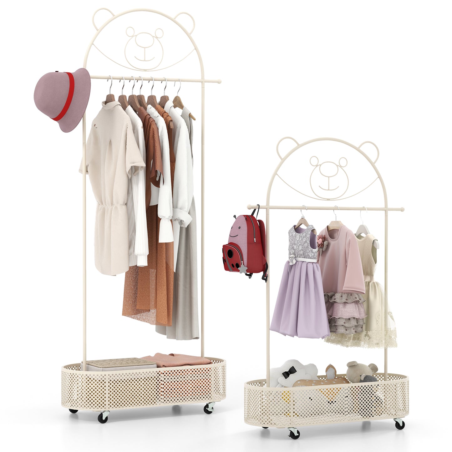 Kids Clothes Rack, 3 Adjustable Heights, Wheels, White Kids Storage at Gallery Canada