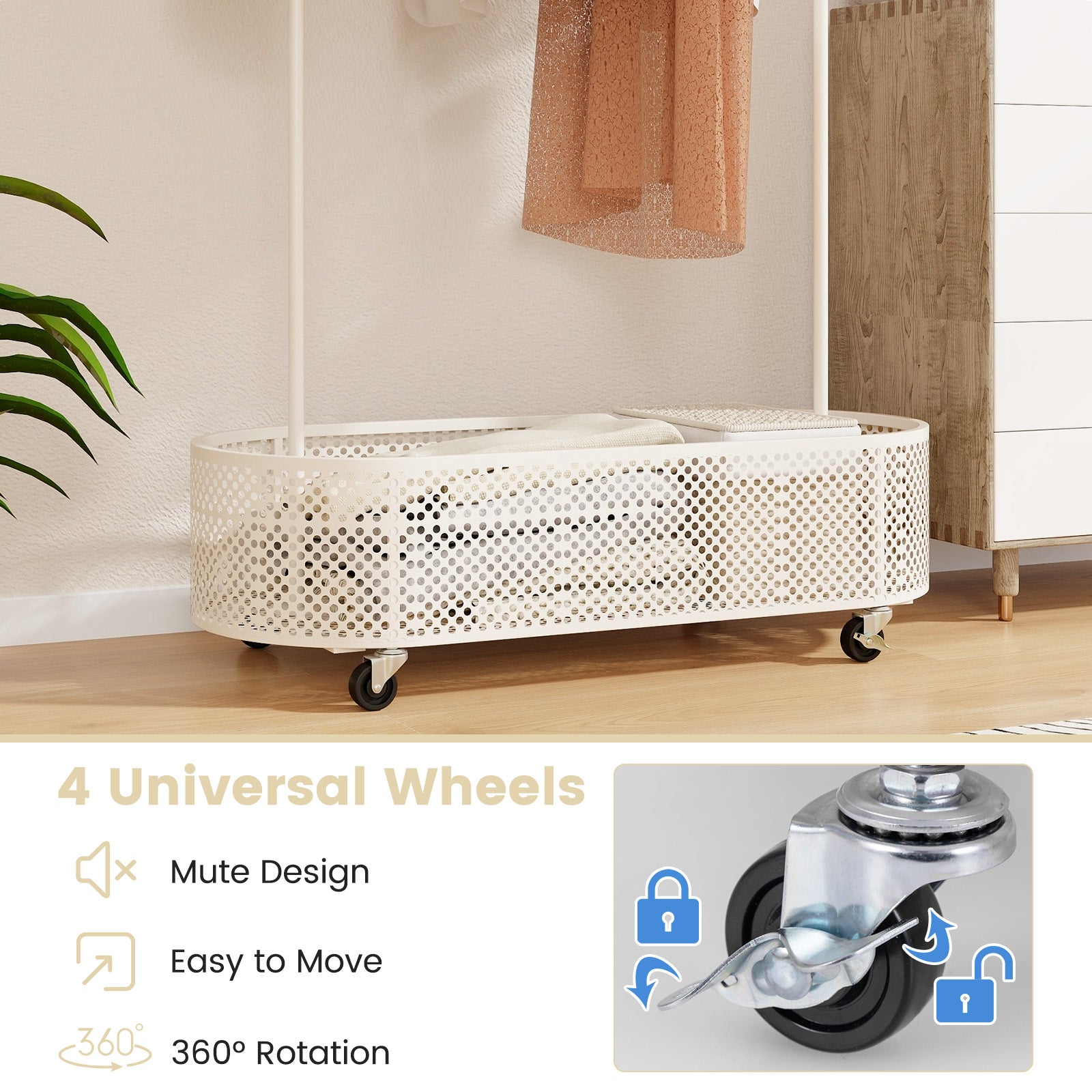 Kids Clothes Rack, 3 Adjustable Heights, Wheels, White Kids Storage at Gallery Canada