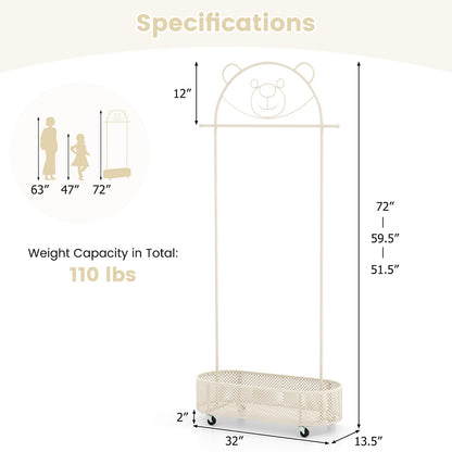 Kids Clothes Rack, 3 Adjustable Heights, Wheels, White Kids Storage at Gallery Canada