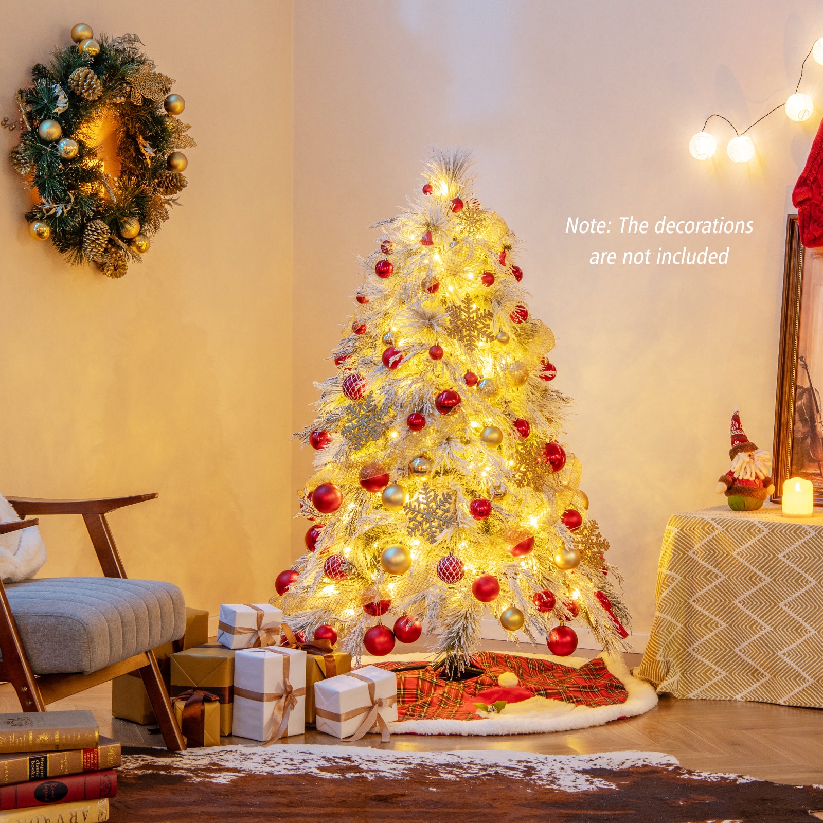 4.5 ft Snow Flocked Christmas Tree With Warm White LED Lights, White Christmas Tree at Gallery Canada