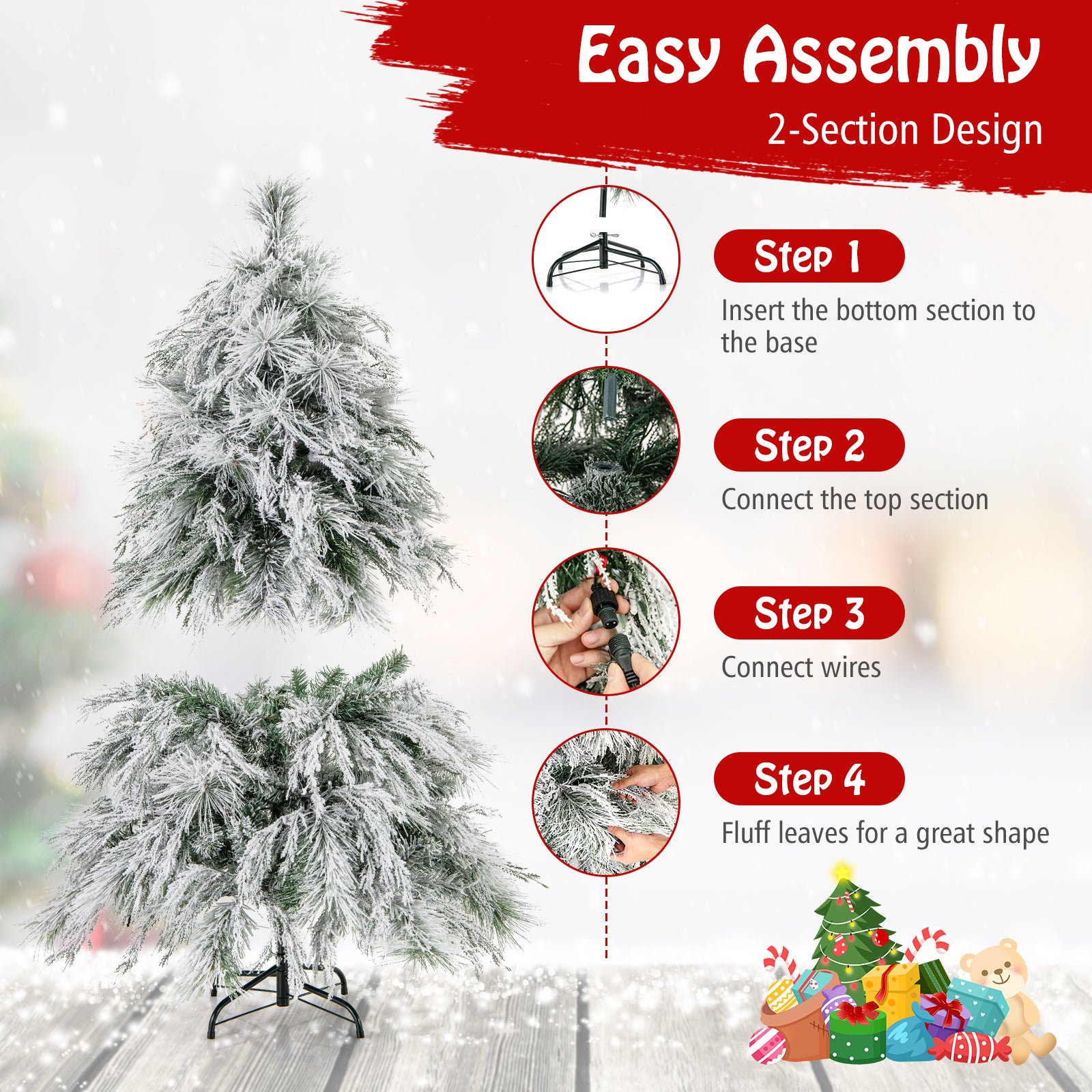 4.5 ft Snow Flocked Christmas Tree With Warm White LED Lights, White Christmas Tree at Gallery Canada
