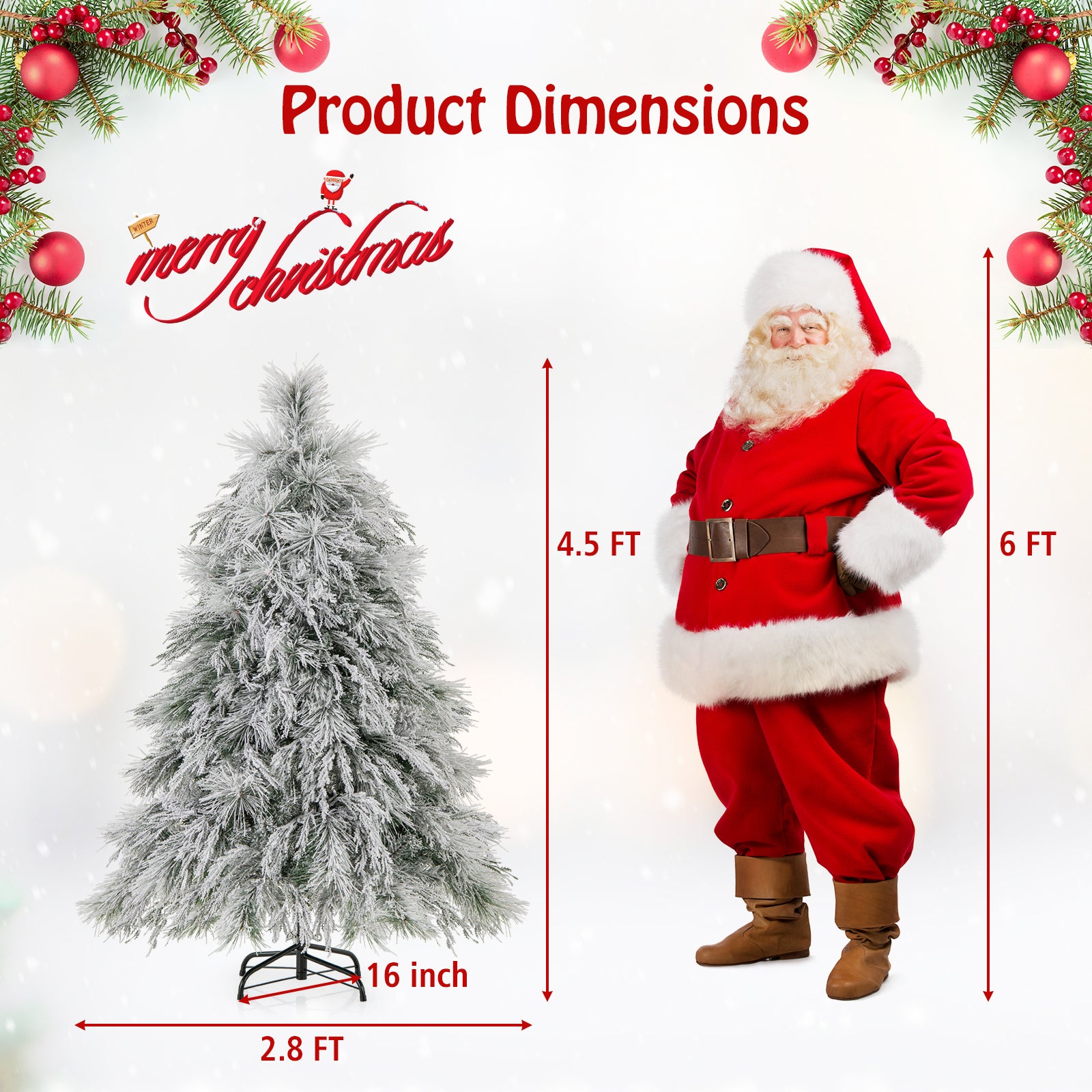 4.5 ft Snow Flocked Christmas Tree With Warm White LED Lights, White Christmas Tree at Gallery Canada