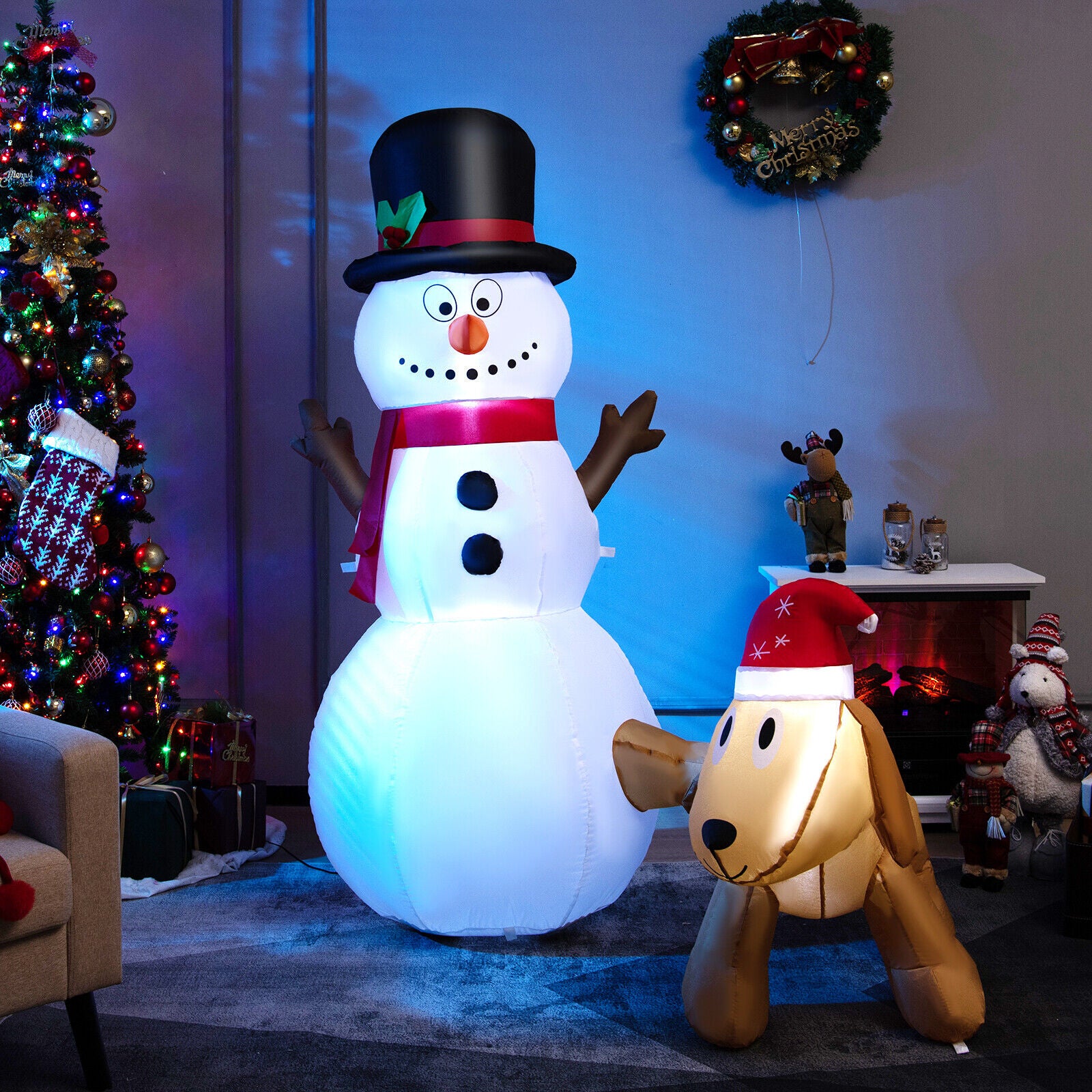 6 Feet Tall Inflatable Snowman And Dog Set, LED Lights, White Christmas Inflatables at Gallery Canada