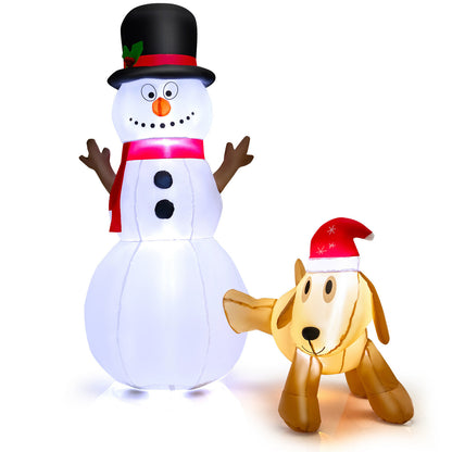 6 Feet Tall Inflatable Snowman And Dog Set, LED Lights, White Christmas Inflatables at Gallery Canada