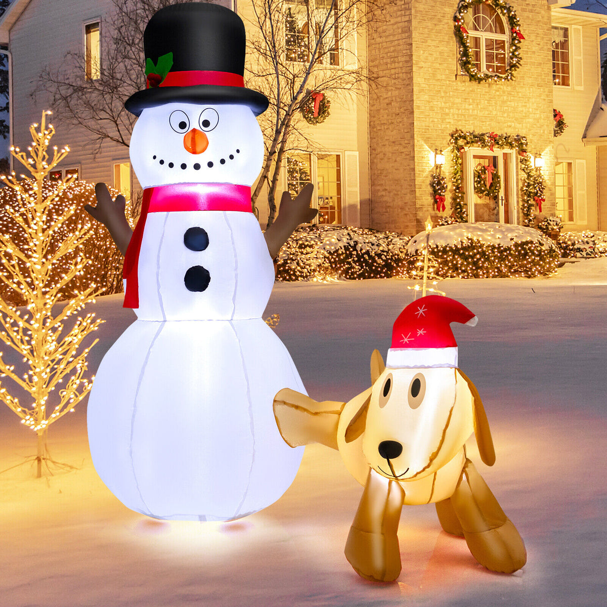6 Feet Tall Inflatable Snowman And Dog Set, LED Lights, White Christmas Inflatables at Gallery Canada