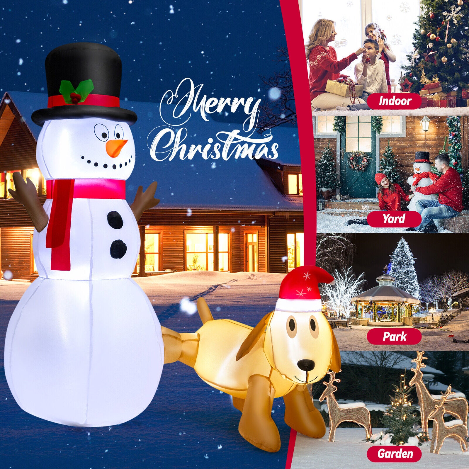 6 Feet Tall Inflatable Snowman And Dog Set, LED Lights, White Christmas Inflatables at Gallery Canada