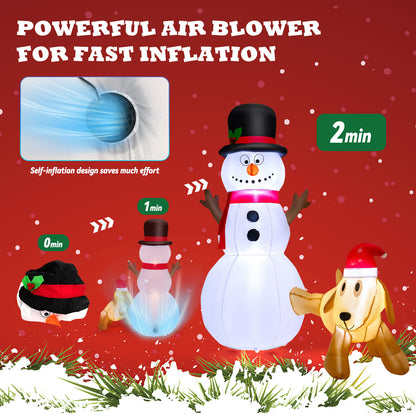 6 Feet Tall Inflatable Snowman And Dog Set, LED Lights, White Christmas Inflatables at Gallery Canada