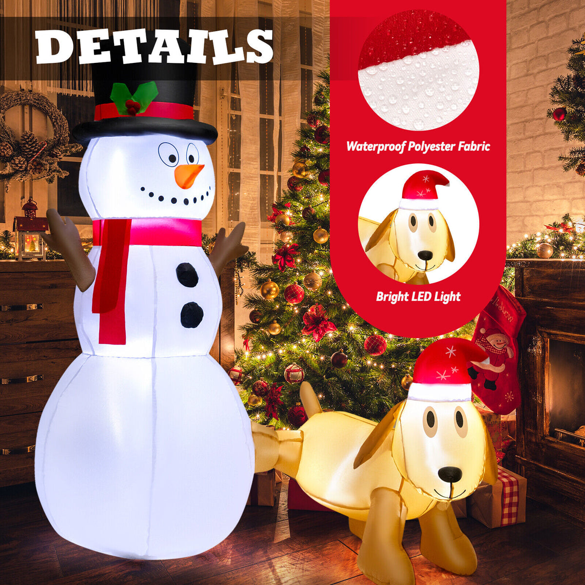 6 Feet Tall Inflatable Snowman And Dog Set, LED Lights, White Christmas Inflatables at Gallery Canada