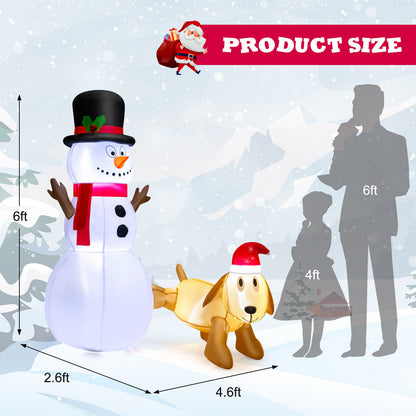 6 Feet Tall Inflatable Snowman And Dog Set, LED Lights, White Christmas Inflatables at Gallery Canada