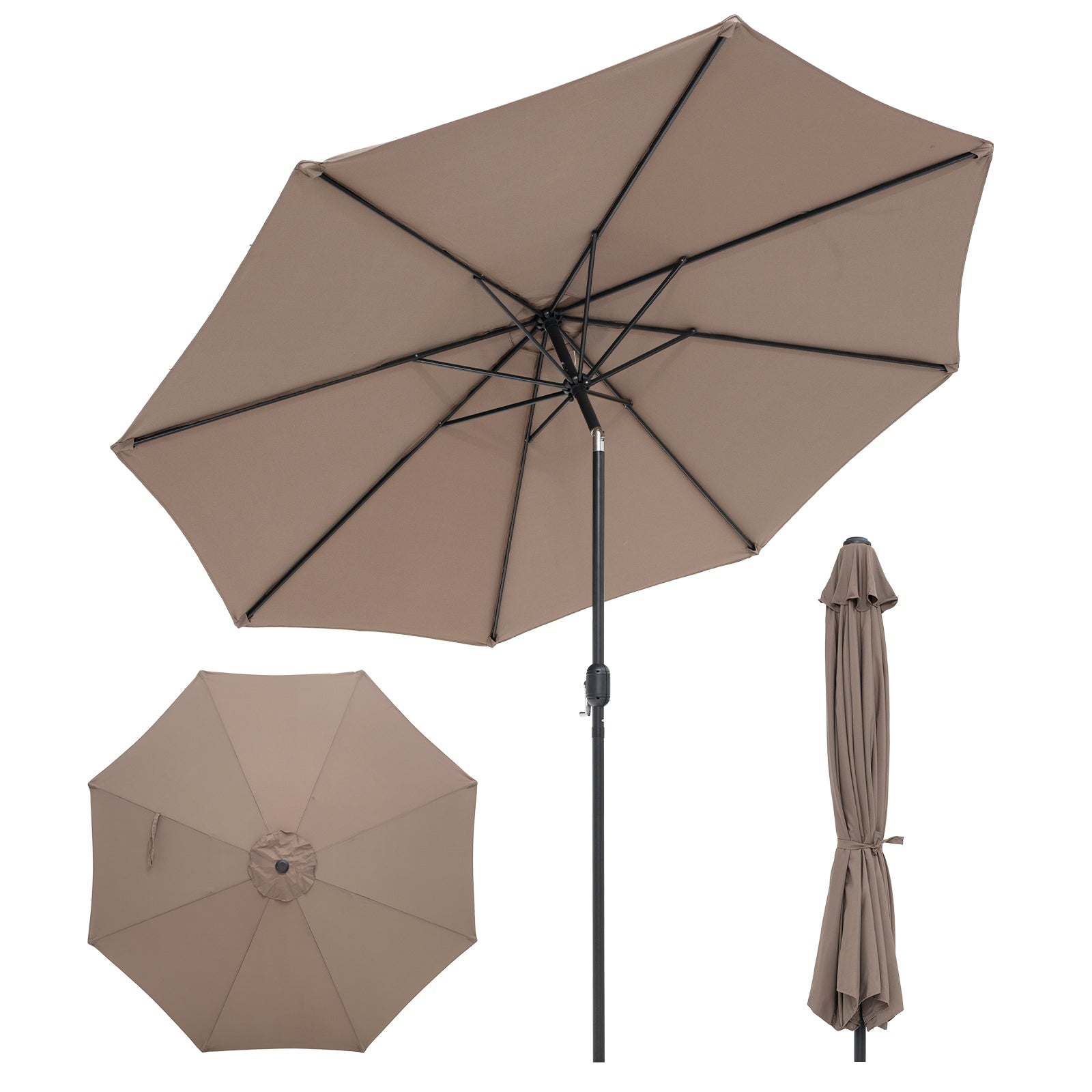 10 Feet Outdoor Patio Umbrella, Tilt Adjustment, Crank, Tan Outdoor Umbrellas at Gallery Canada