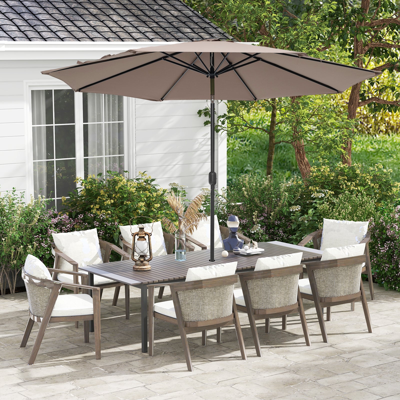 10 Feet Outdoor Patio Umbrella, Tilt Adjustment, Crank, Tan Outdoor Umbrellas at Gallery Canada