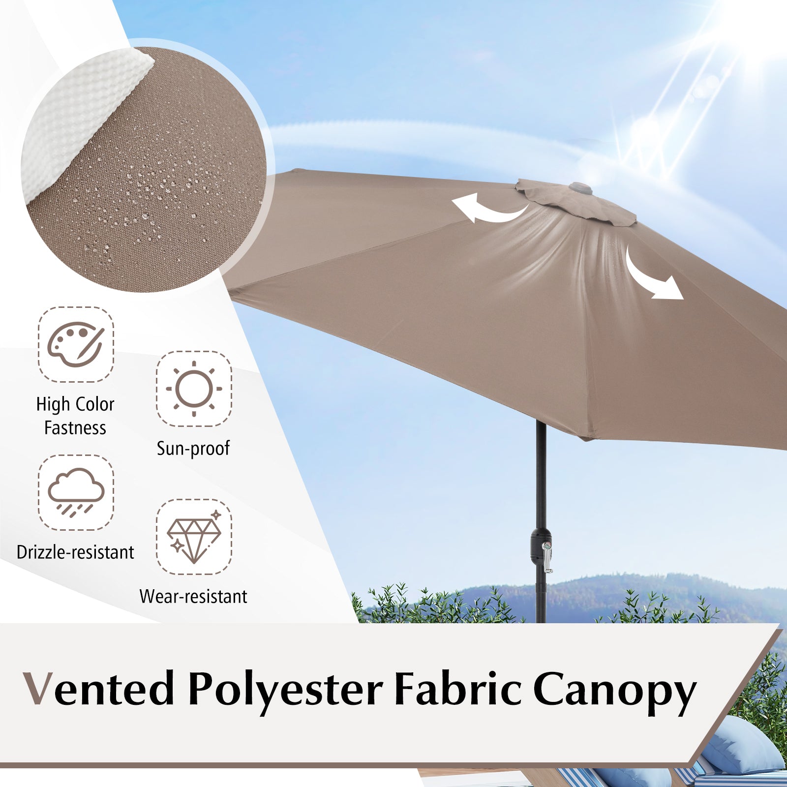 10 Feet Outdoor Patio Umbrella, Tilt Adjustment, Crank, Tan Outdoor Umbrellas at Gallery Canada
