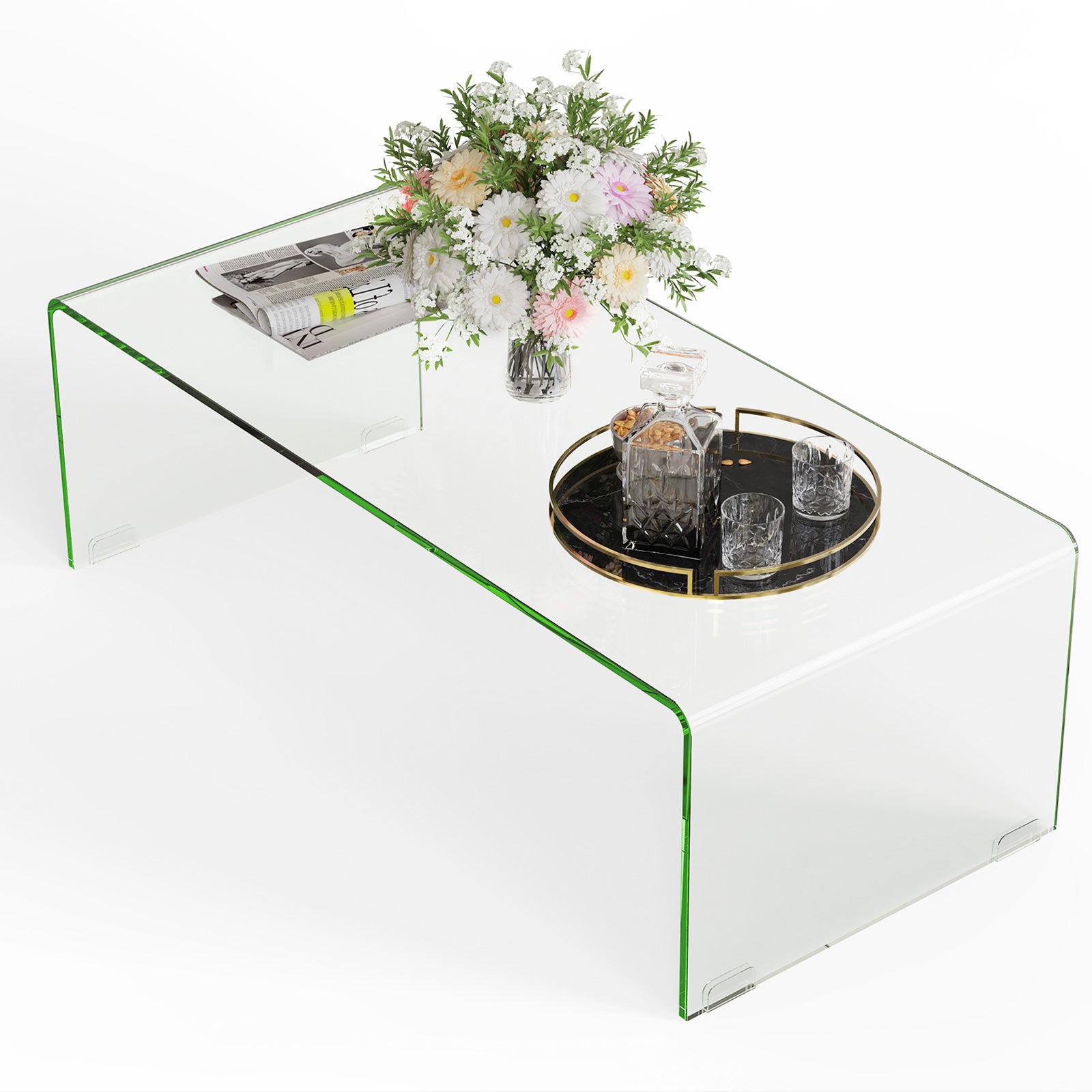 42 x 19.7 Inch Clear Tempered Glass Coffee Table, Rounded Edges, Transparent Coffee Tables at Gallery Canada
