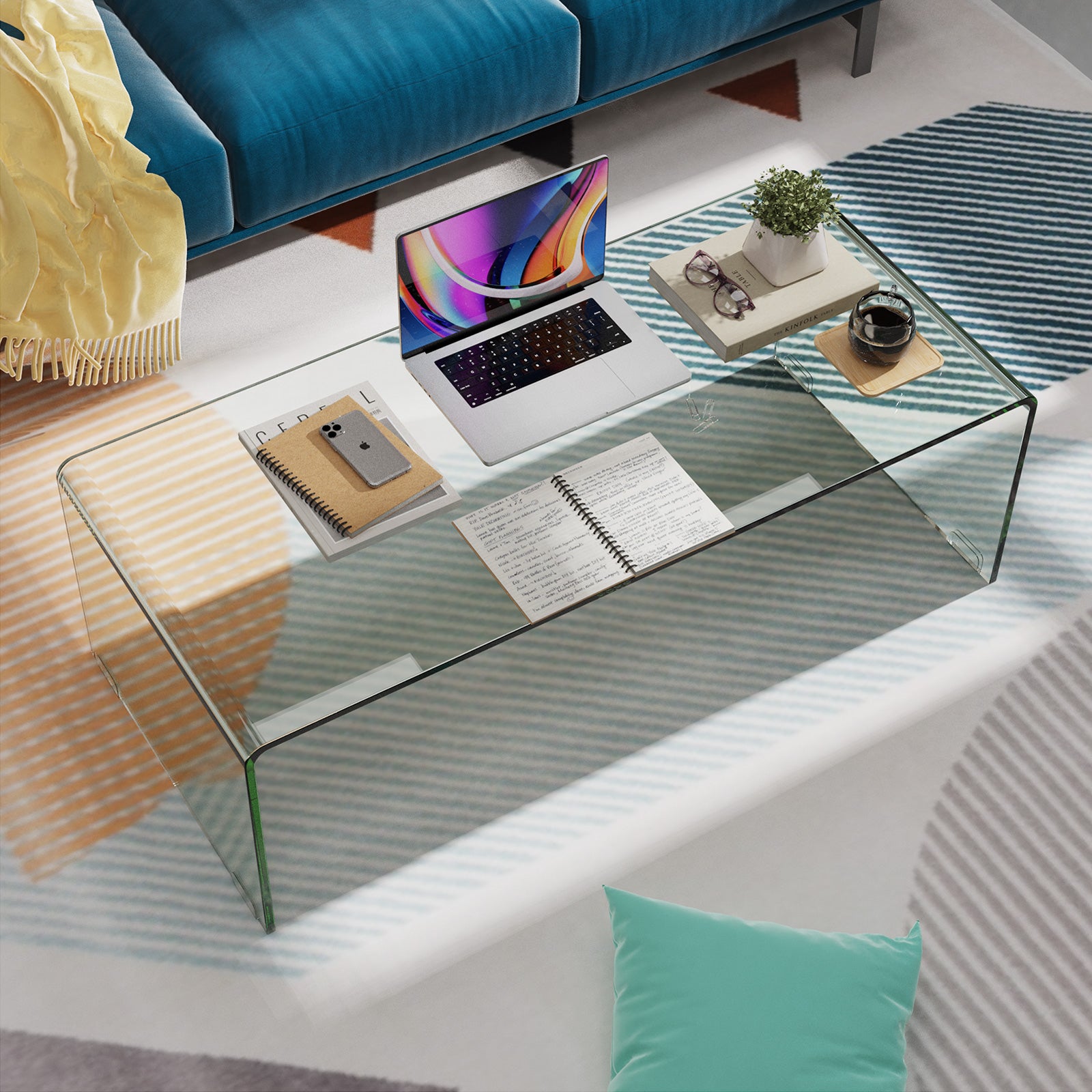 42 x 19.7 Inch Clear Tempered Glass Coffee Table, Rounded Edges, Transparent Coffee Tables at Gallery Canada