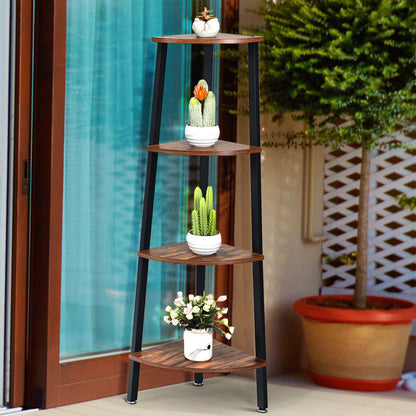 4-Tier Corner Shelf Metal Storage Rack, Black Bookcases at Gallery Canada