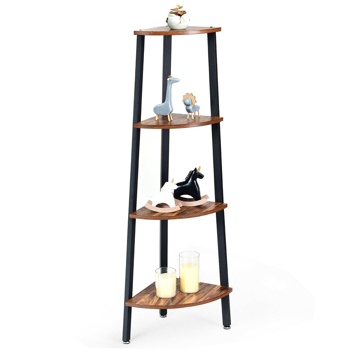 4-Tier Corner Shelf Metal Storage Rack, Black Bookcases at Gallery Canada
