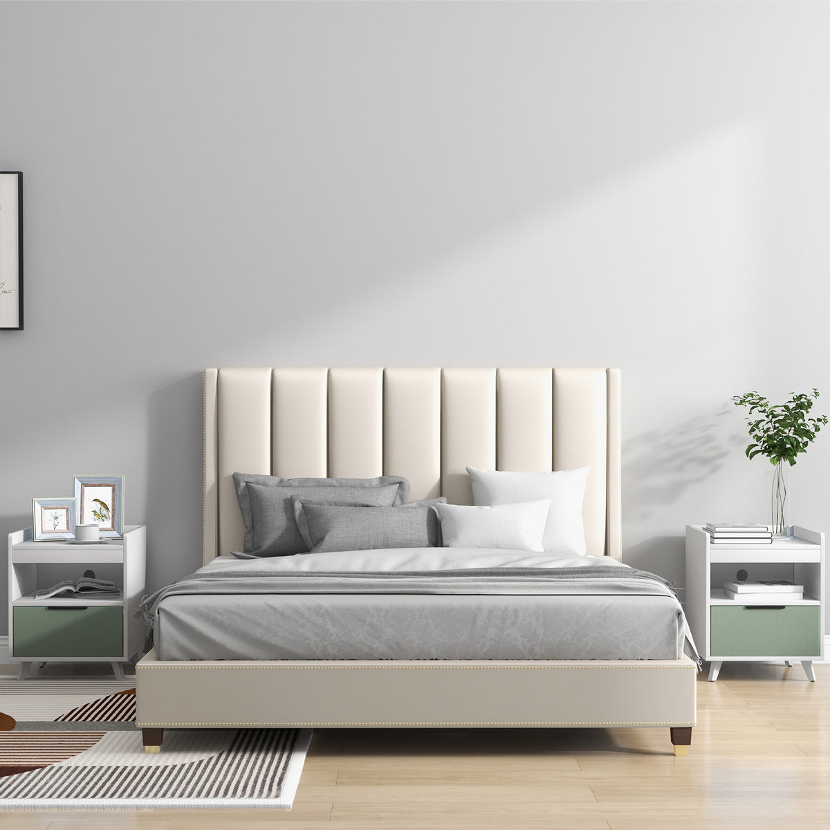 Modern Nightstand With LED Lights, Sliding Drawer, White Nightstands at Gallery Canada