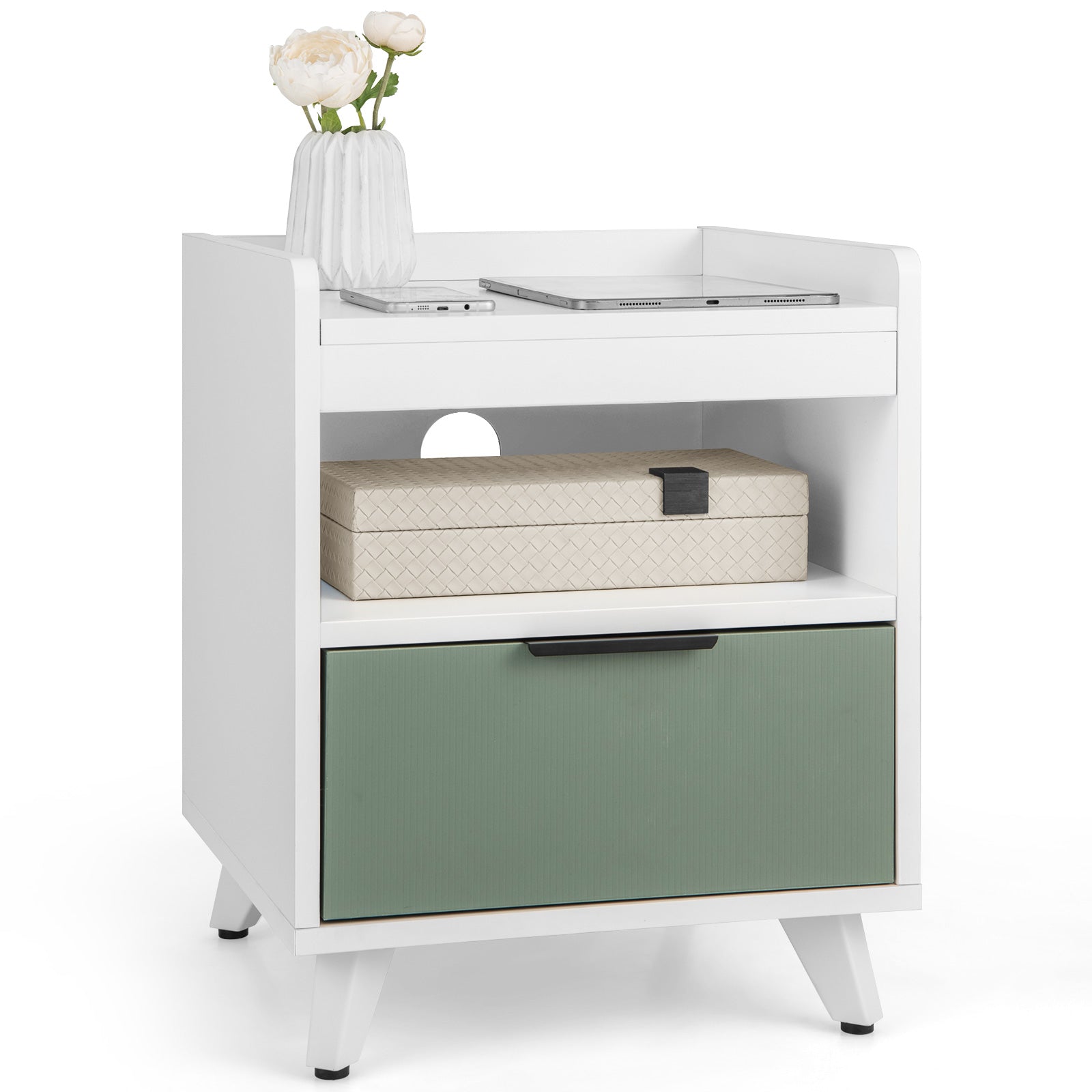 Modern Nightstand With LED Lights, Sliding Drawer, White Nightstands at Gallery Canada