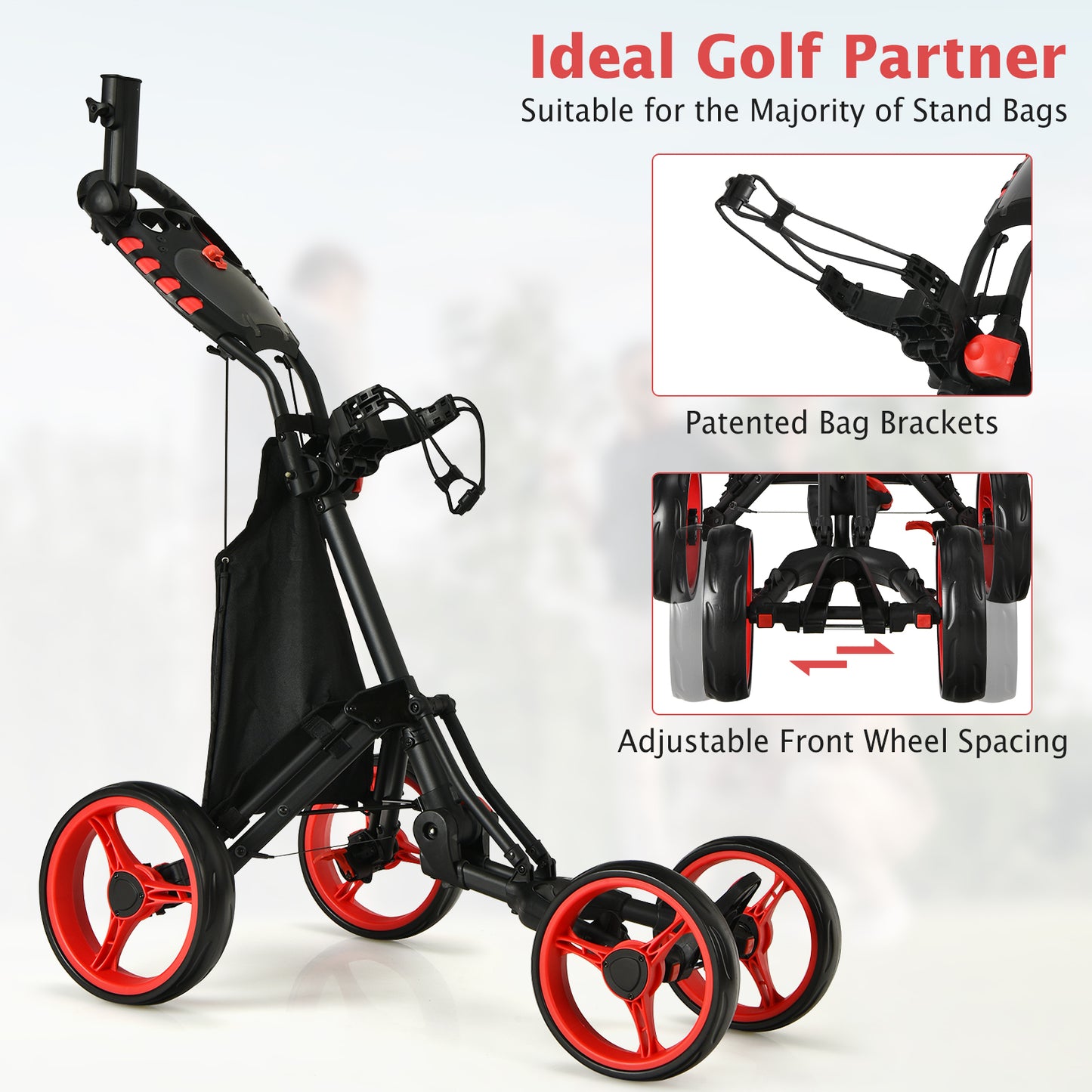 Lightweight Foldable Golf Push Cart, 4 Wheels, Red Golf at Gallery Canada
