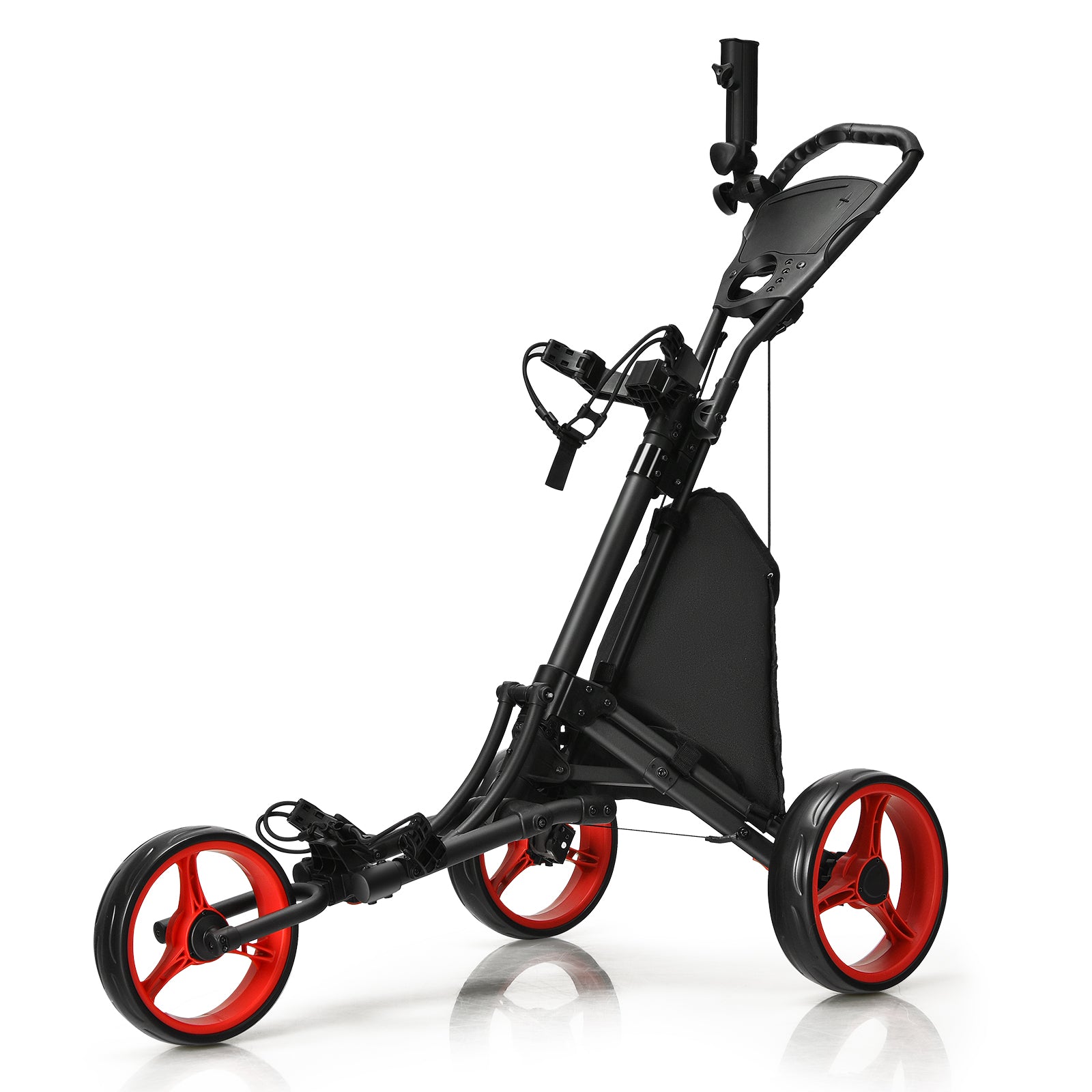 Folding 3 Wheels Golf Push Cart with Bag Scoreboard Adjustable Handle, Red Golf at Gallery Canada