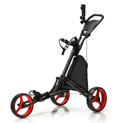 Folding 3 Wheels Golf Push Cart with Bag Scoreboard Adjustable Handle, Red Golf at Gallery Canada