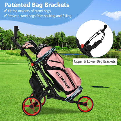 Folding 3 Wheels Golf Push Cart with Bag Scoreboard Adjustable Handle, Red Golf at Gallery Canada