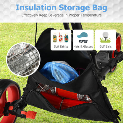 Folding 3 Wheels Golf Push Cart with Bag Scoreboard Adjustable Handle, Red Golf at Gallery Canada