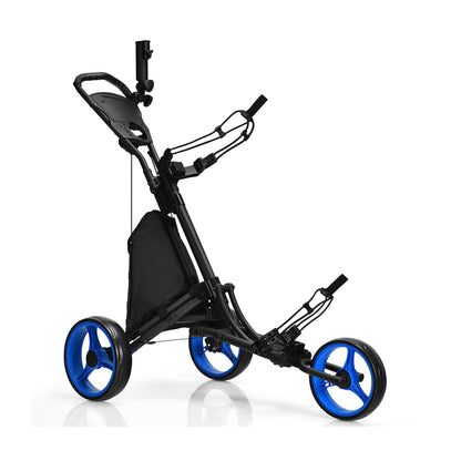 Folding 3 Wheels Golf Push Cart with Bag Scoreboard Adjustable Handle, Blue Golf at Gallery Canada