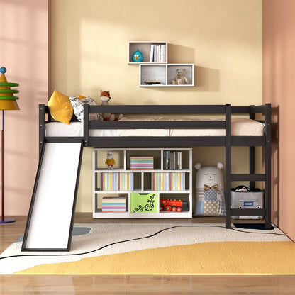 Twin Size Low Loft Bed With Slide, Dark Brown Bunk Bed Frame at Gallery Canada