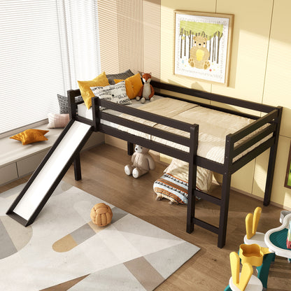 Twin Size Low Loft Bed With Slide, Dark Brown Bunk Bed Frame at Gallery Canada