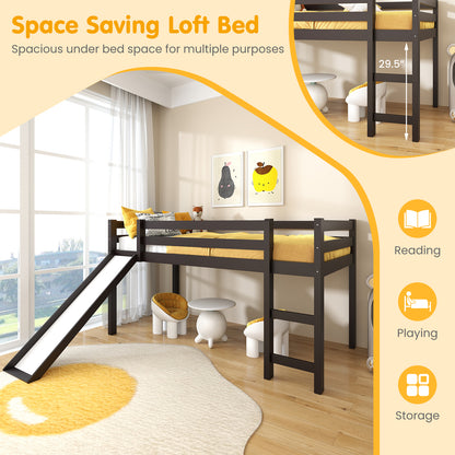 Twin Size Low Loft Bed With Slide, Dark Brown Bunk Bed Frame at Gallery Canada