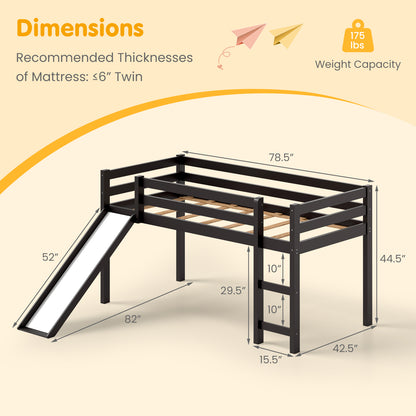 Twin Size Low Loft Bed With Slide, Dark Brown Bunk Bed Frame at Gallery Canada