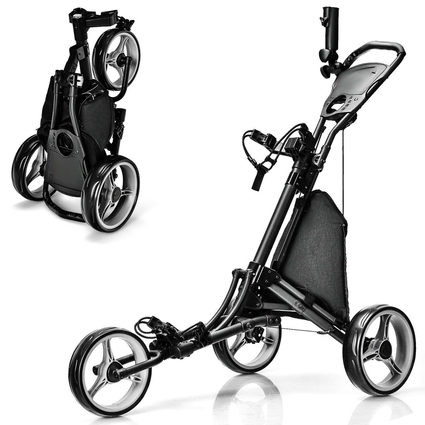Folding 3 Wheel Golf Push Cart, Adjustable Handle, Gray Golf Gray at Gallery Canada