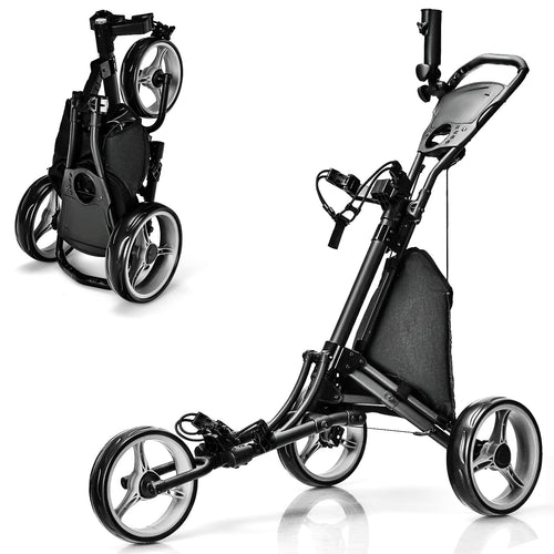 Folding 3 Wheel Golf Push Cart, Adjustable Handle, Gray