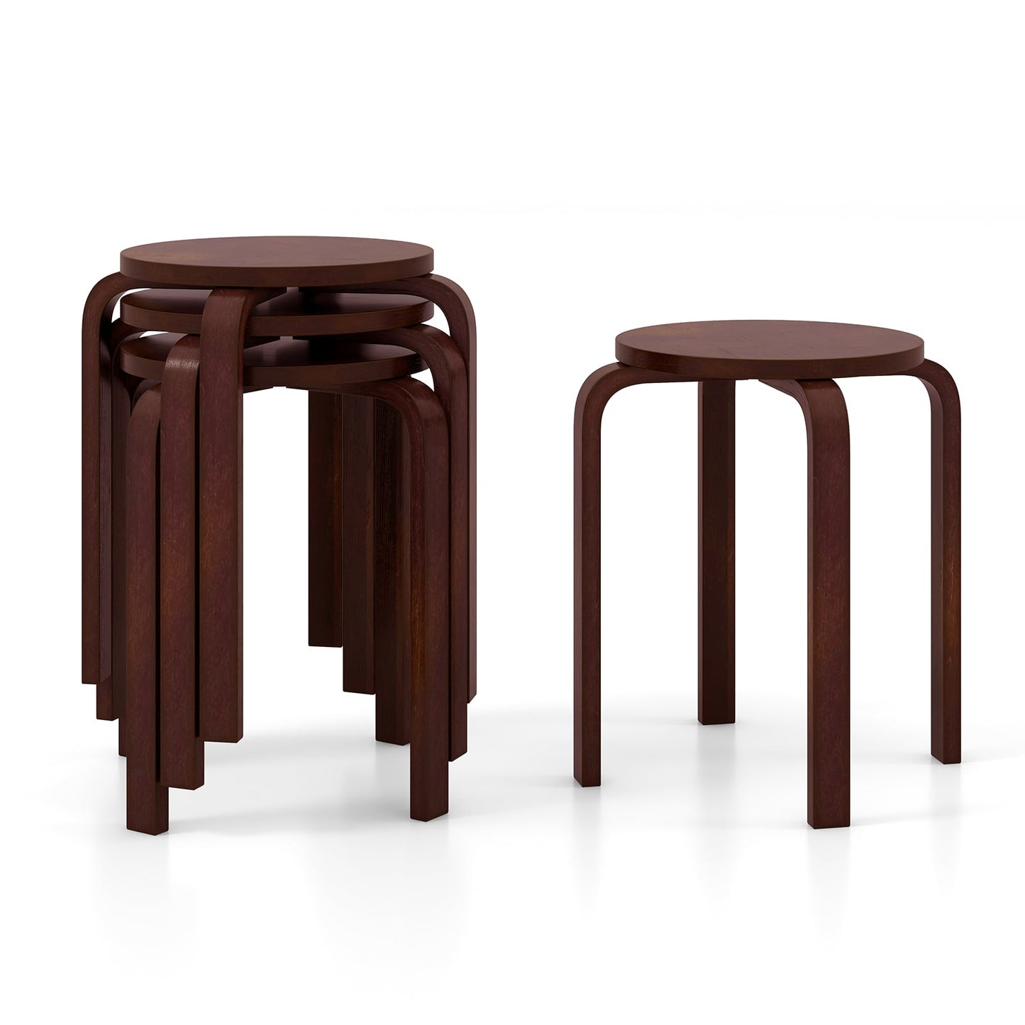 Set Of 4 18 Inch Stackable Bentwood Dining Chairs, Round Top, Dark Brown Dining Chairs Dark Brown at Gallery Canada
