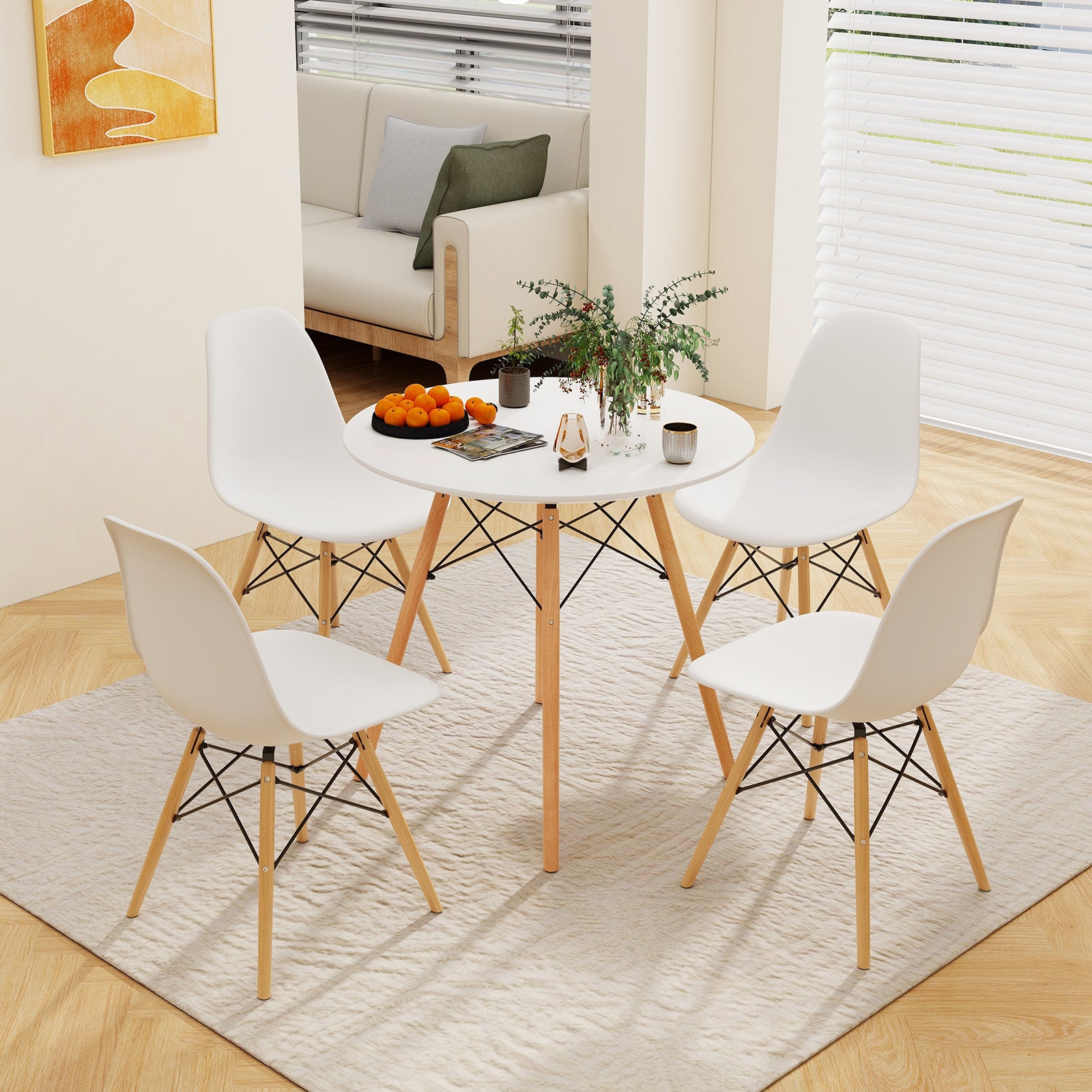 5-Piece Dining Table Set, Solid Wood Legs, White Dining Room Sets at Gallery Canada
