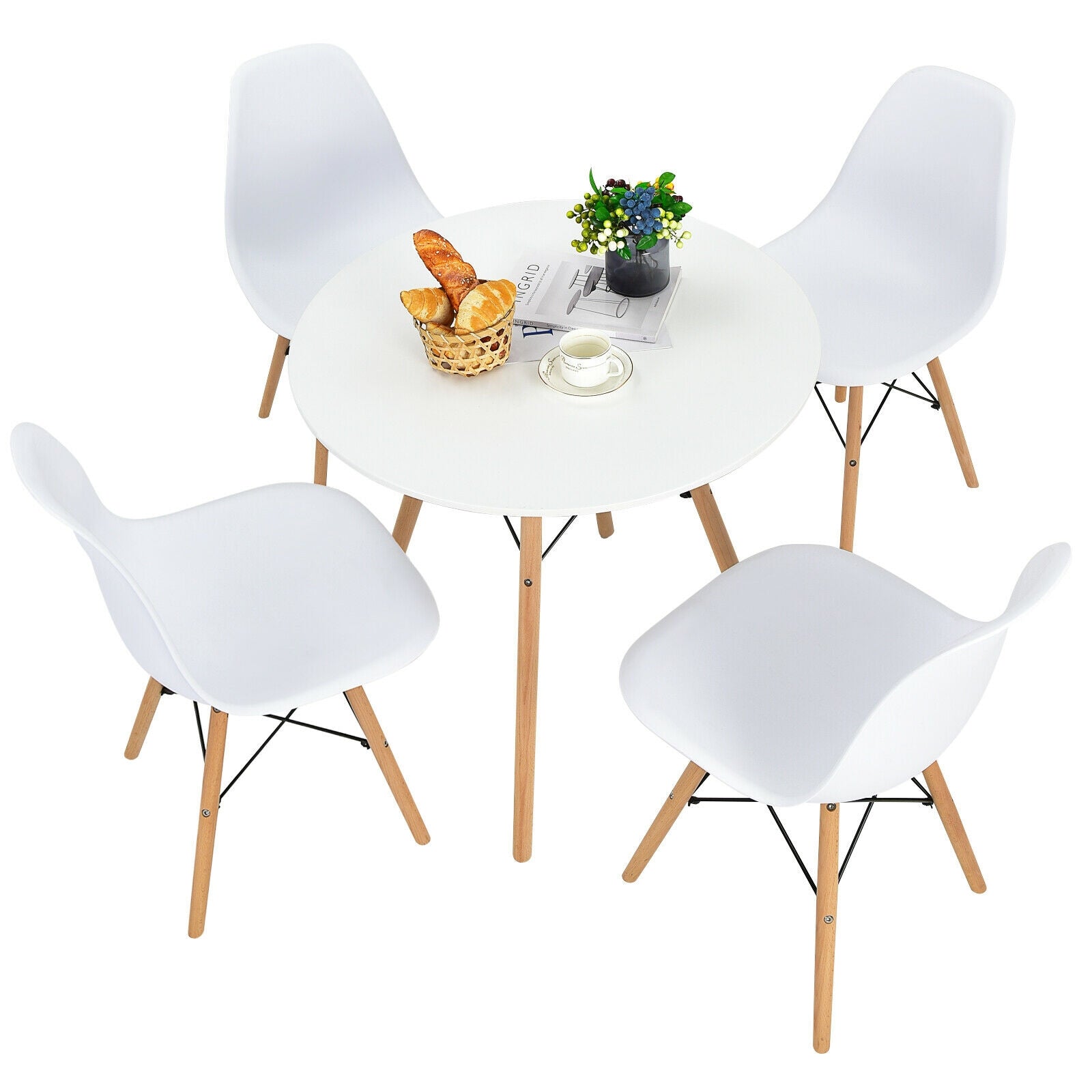 5-Piece Dining Table Set, Solid Wood Legs, White Dining Room Sets at Gallery Canada