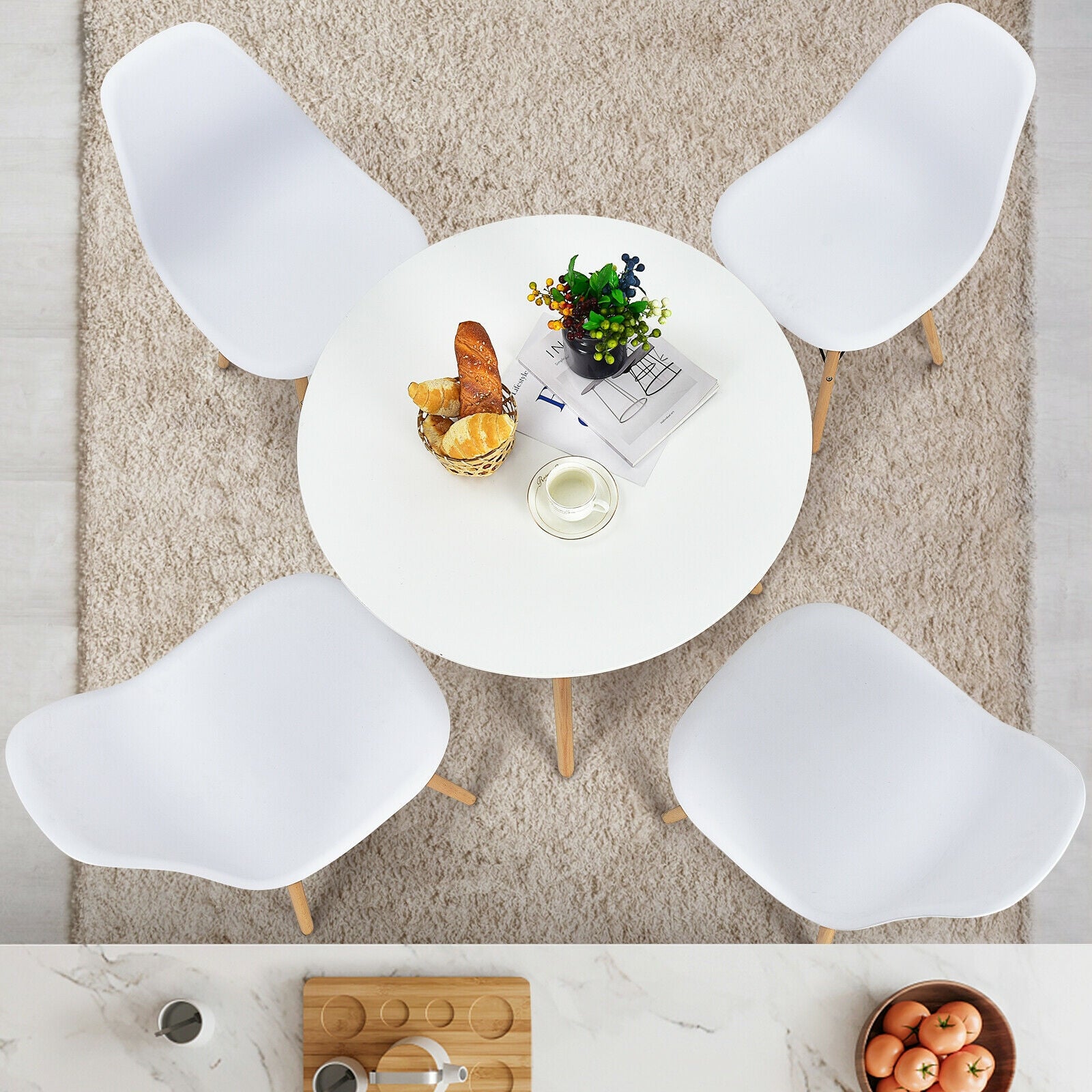 5-Piece Dining Table Set, Solid Wood Legs, White Dining Room Sets at Gallery Canada