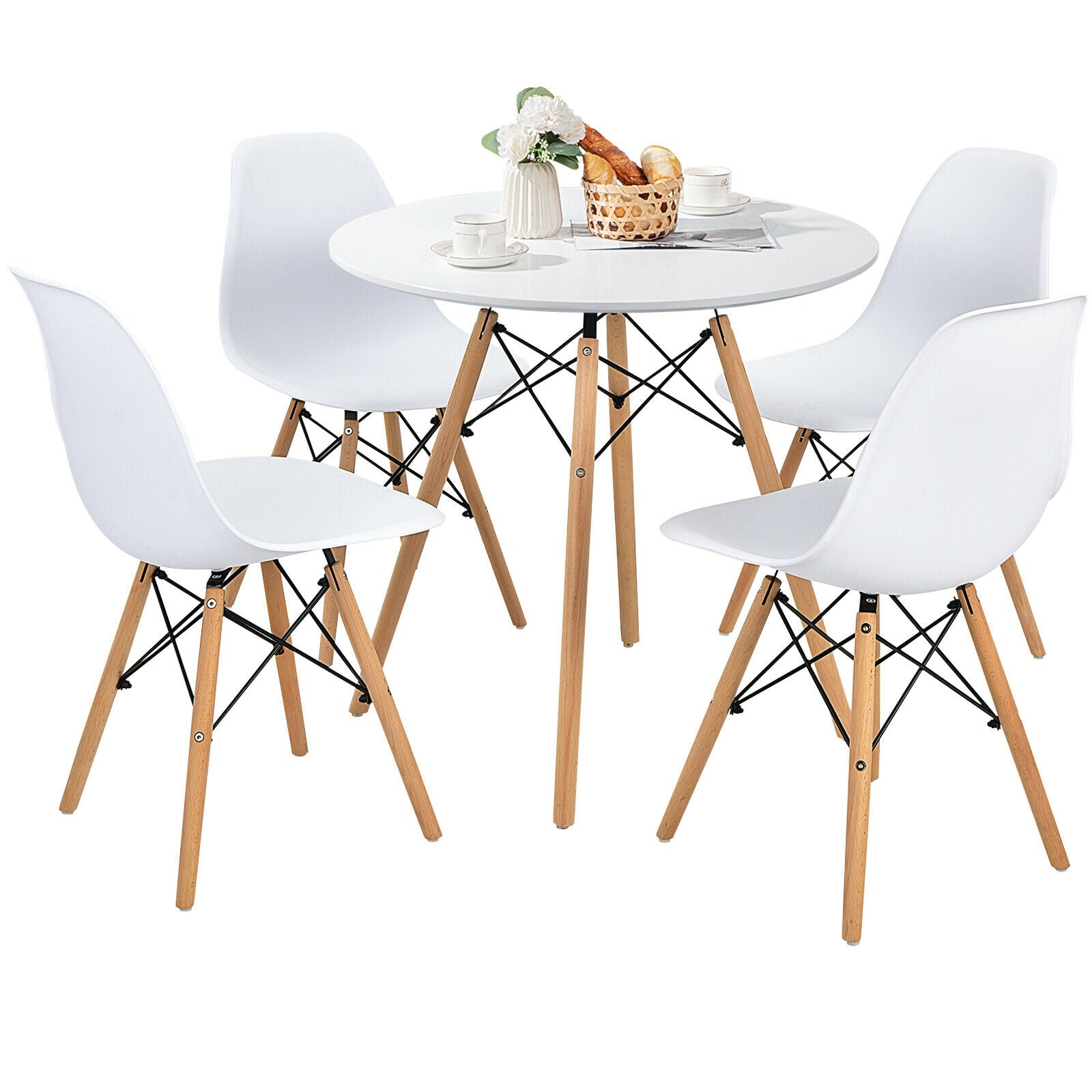 5-Piece Dining Table Set, Solid Wood Legs, White Dining Room Sets at Gallery Canada