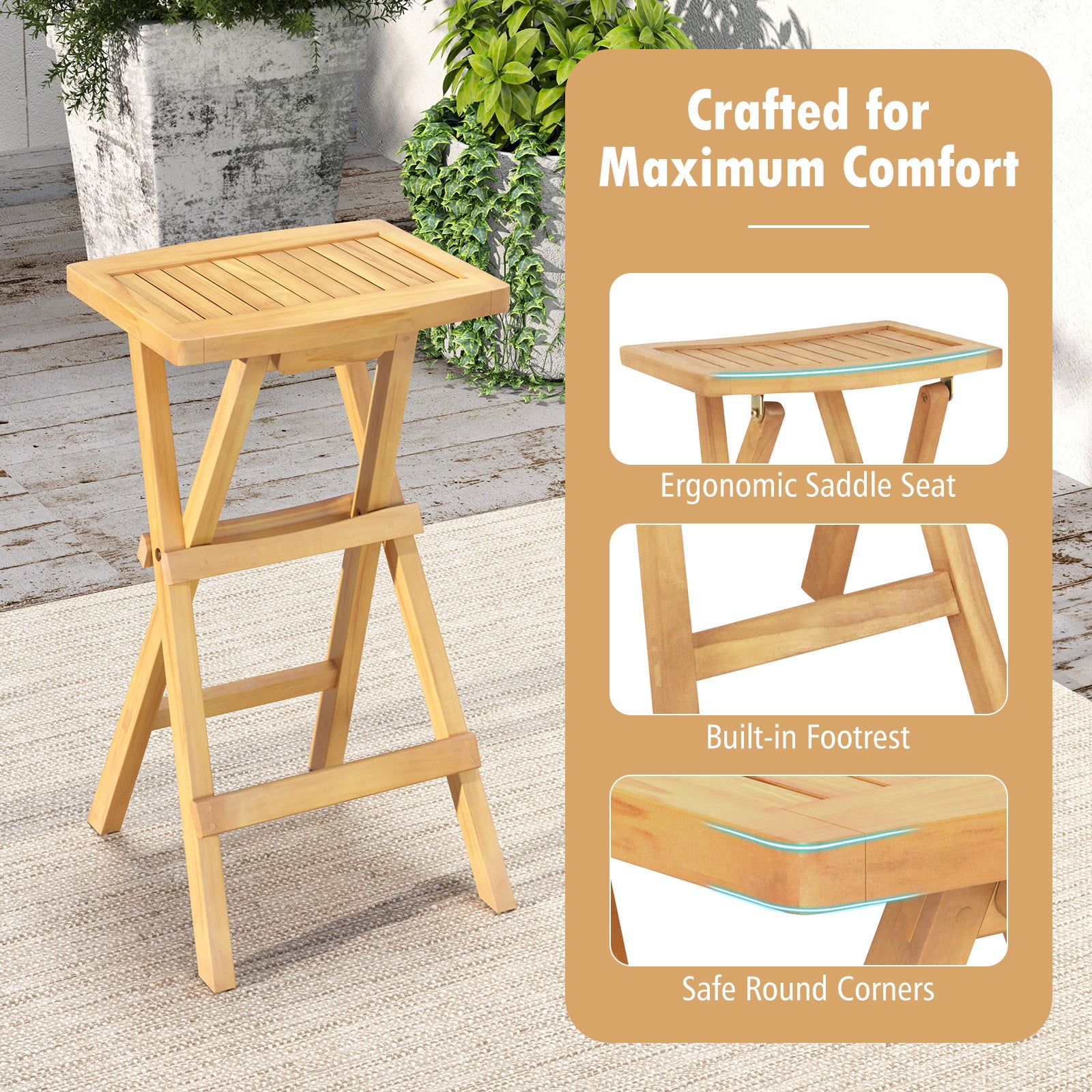 Set Of 2 Outdoor Bar Stools, Countered Seat, Natural Bar Stools at Gallery Canada