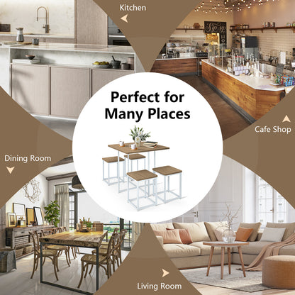 5 Piece Metal Frame Dining Set, Compact Table, 4 Stools, Natural Dining Room Sets at Gallery Canada