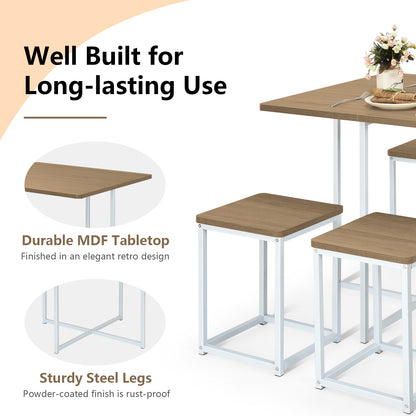 5 Piece Metal Frame Dining Set, Compact Table, 4 Stools, Natural Dining Room Sets at Gallery Canada
