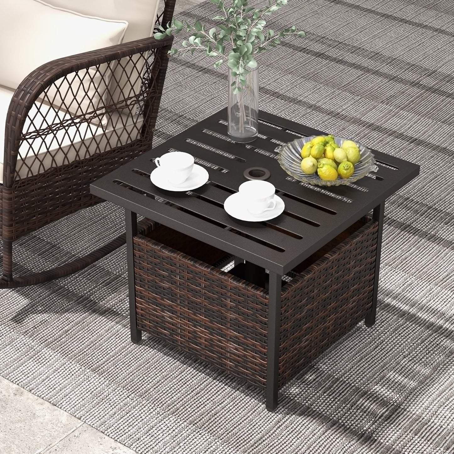 Outdoor Patio Rattan Wicker Steel Side Table, Brown Patio Tables at Gallery Canada