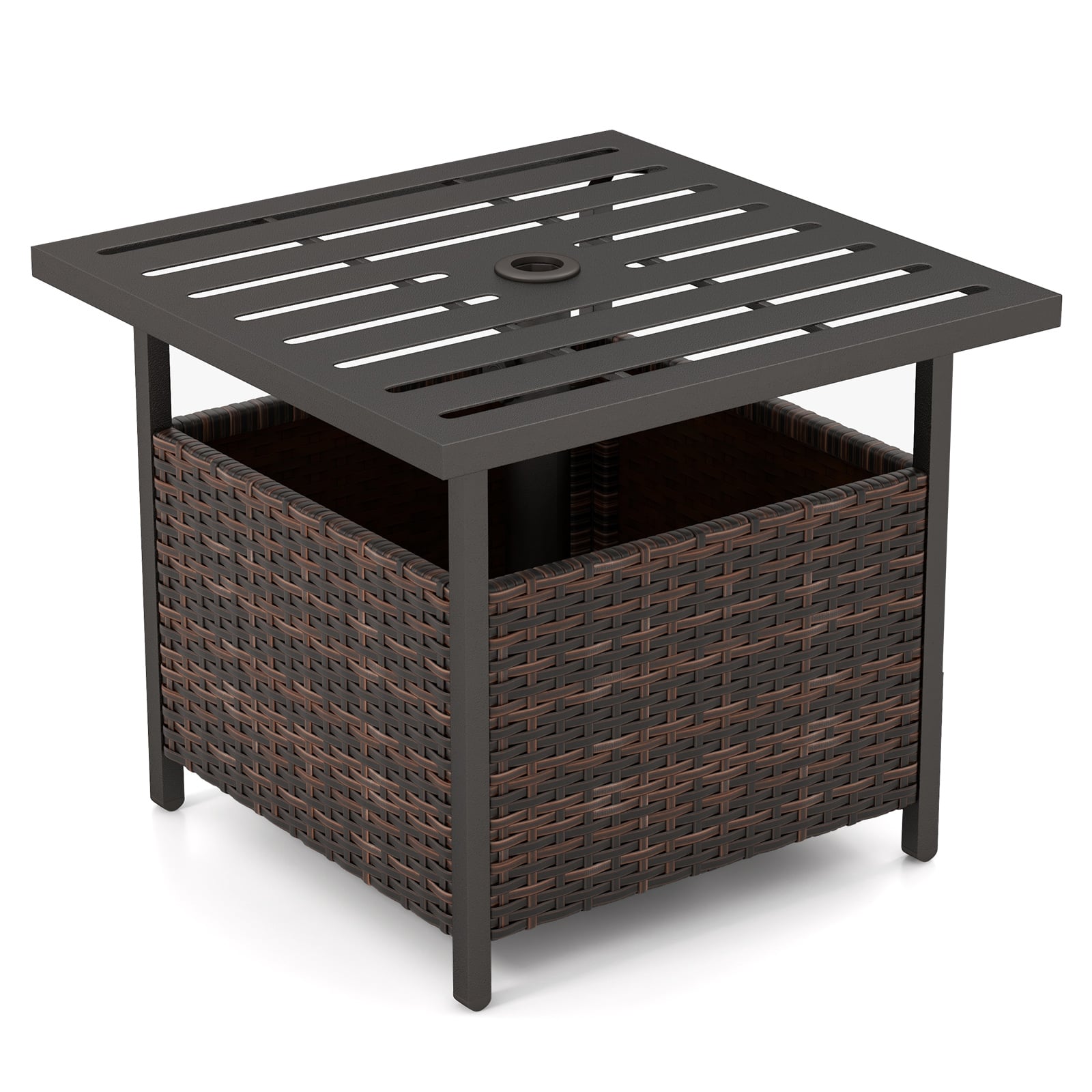 Outdoor Patio Rattan Wicker Steel Side Table, Brown Patio Tables at Gallery Canada