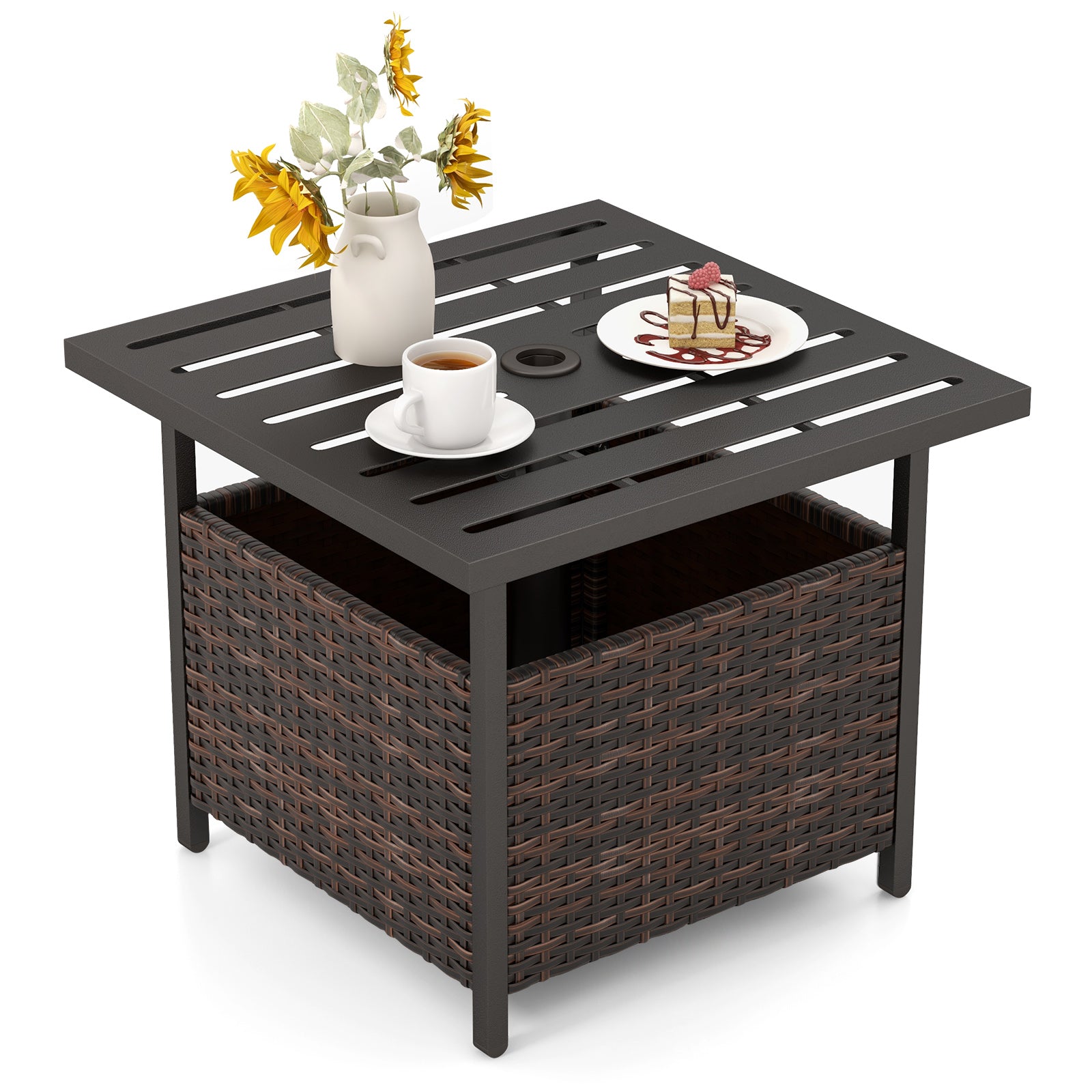 Outdoor Patio Rattan Wicker Steel Side Table, Brown Patio Tables at Gallery Canada